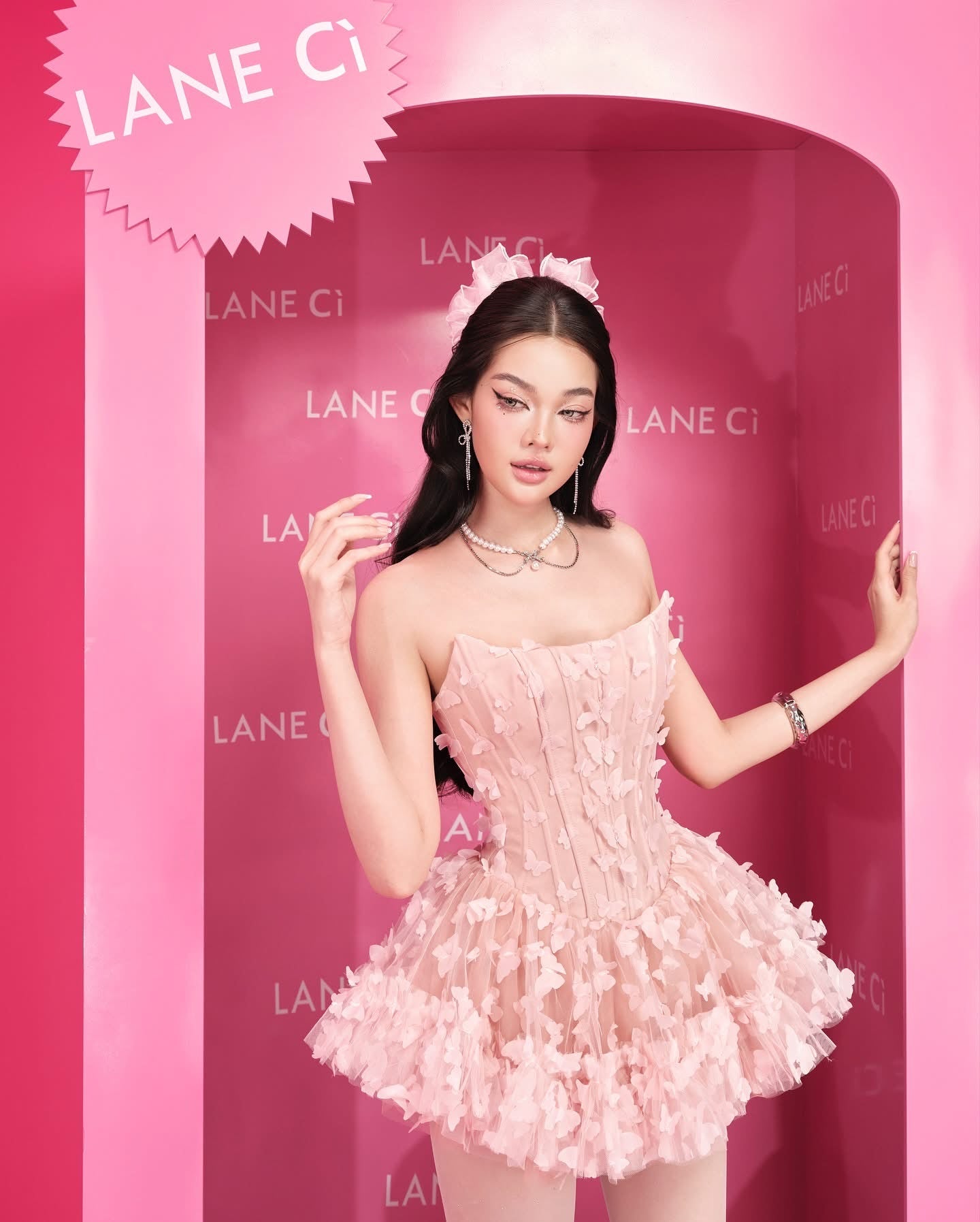 LANE CI Pink Swan Mini Dress