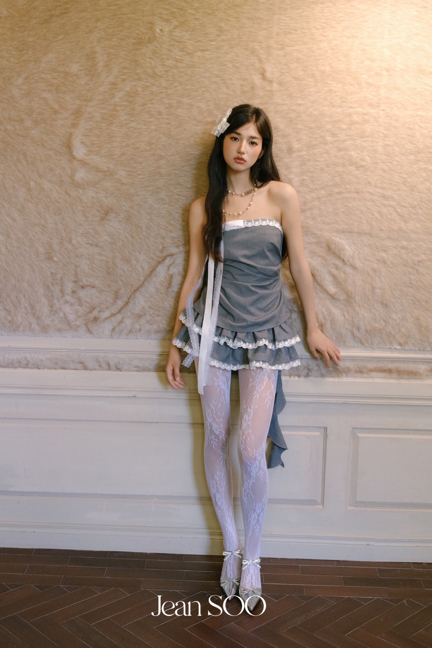 JEAN SOO Sweet Vacation Grey Lace Top & Skirt