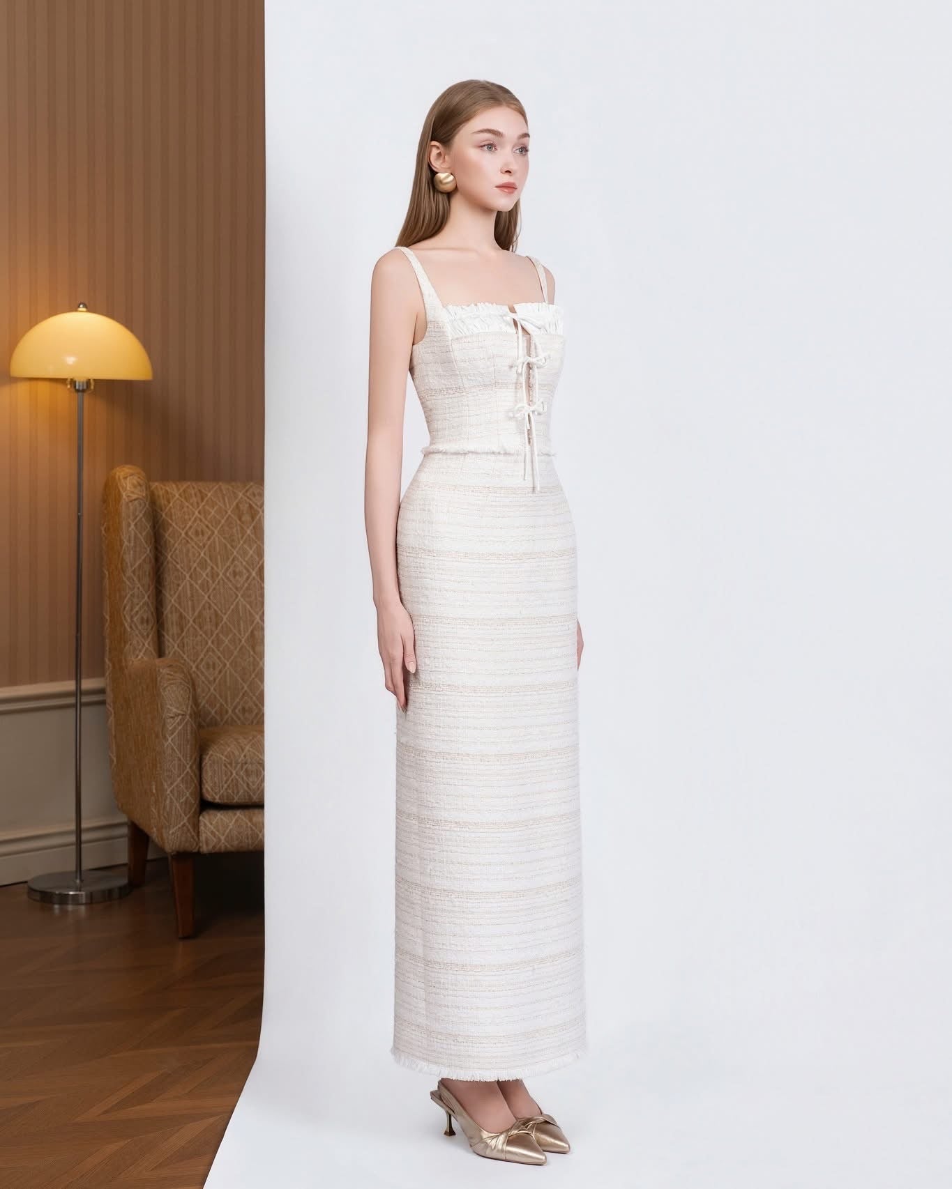 DETHEIA Elegant Sweet White Sabina A-line Maxi Dress