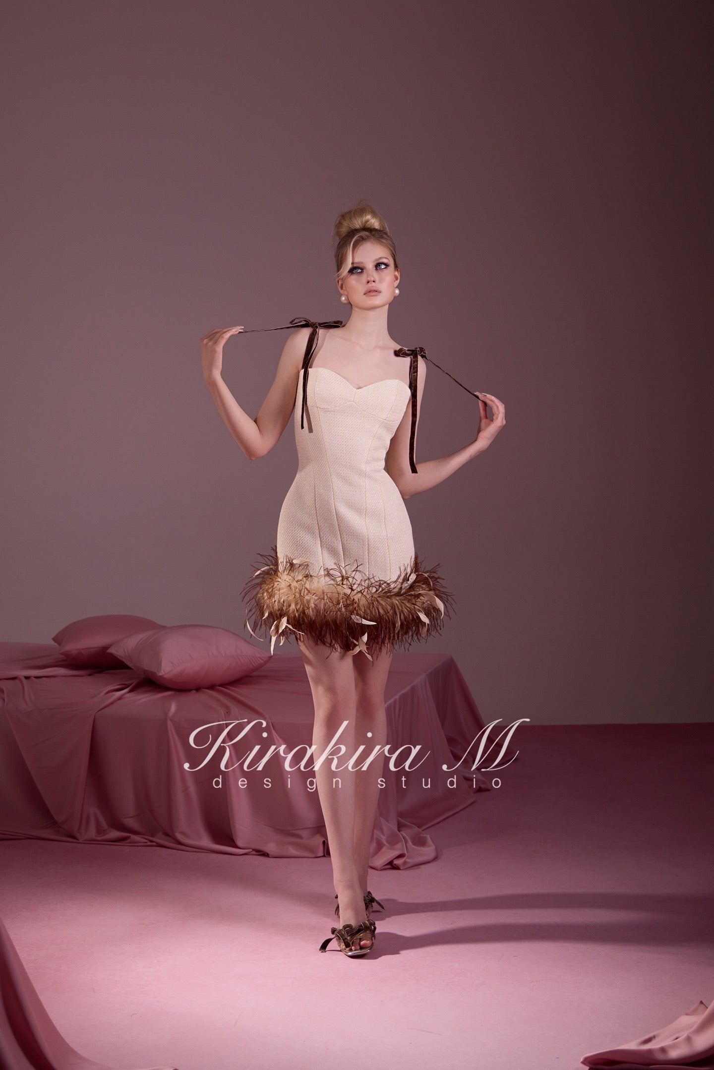 KIRAKIRA M Cream Tweed Mini Dress