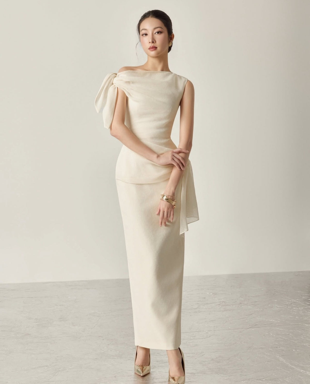 White Bow Aly Midi Dress