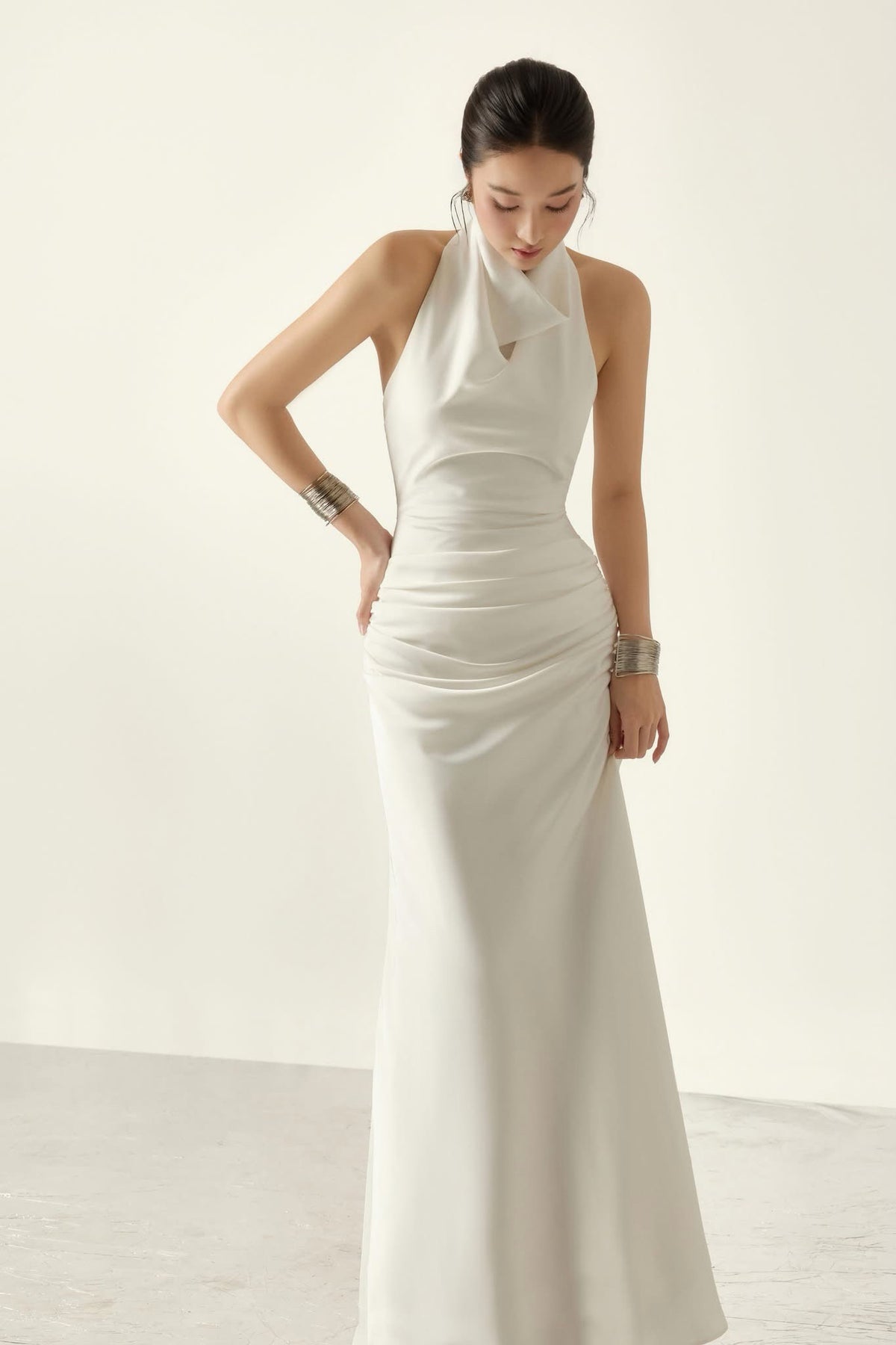 White Eleanor Backless Fishtail Maxi Dress