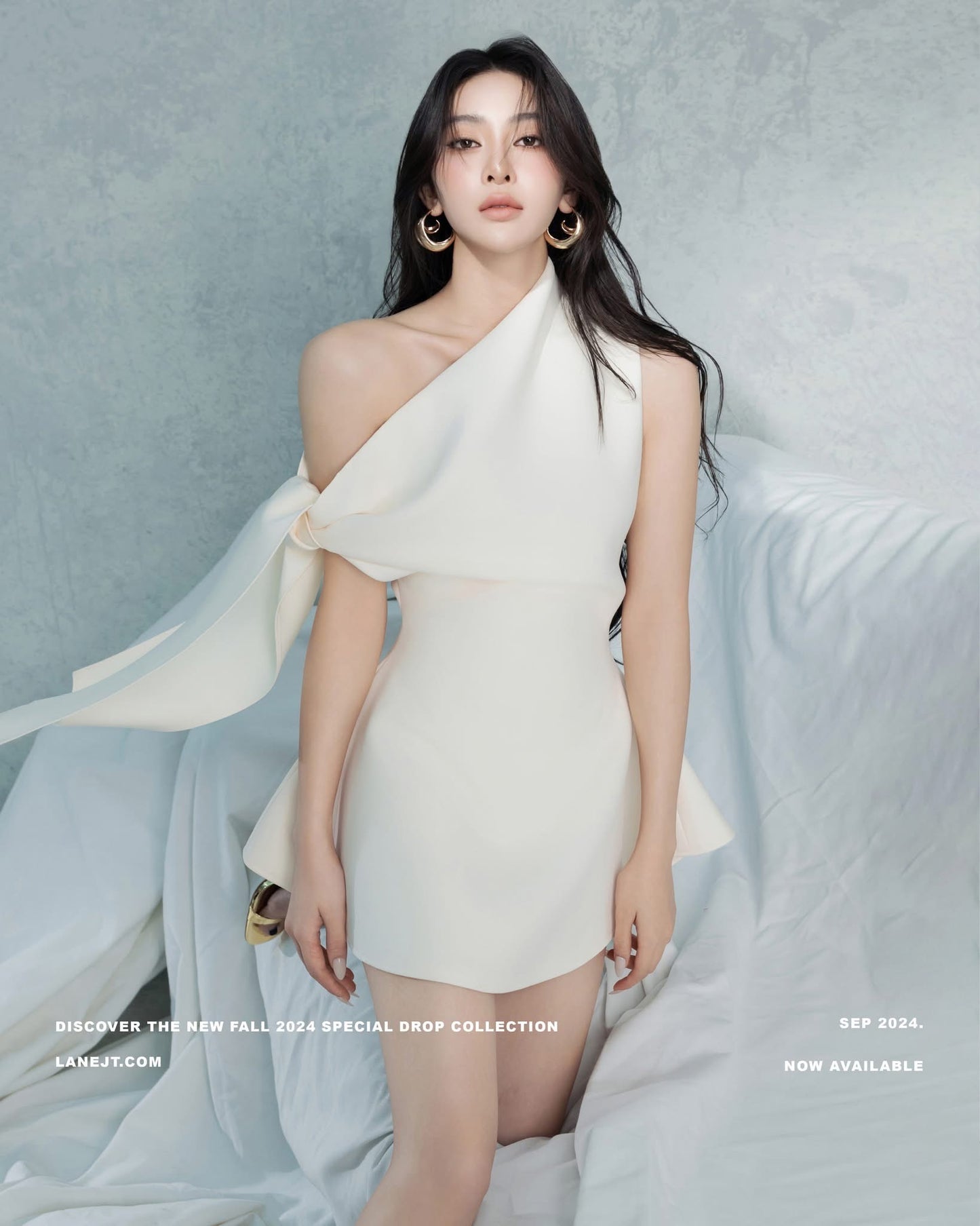 LANEJT White Beauvoir Asymmetric Shoulder Mini Dress