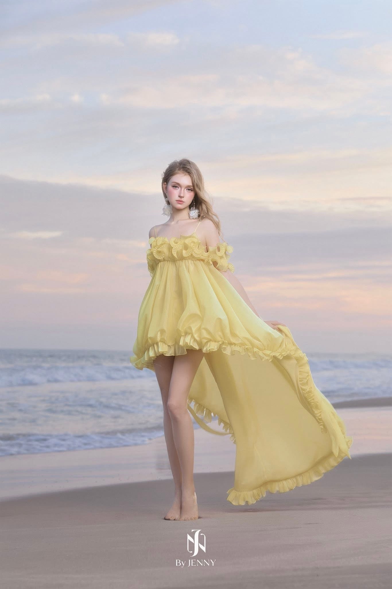 BY JENNY Yellow Vacation Elegant Solea Mini Dress