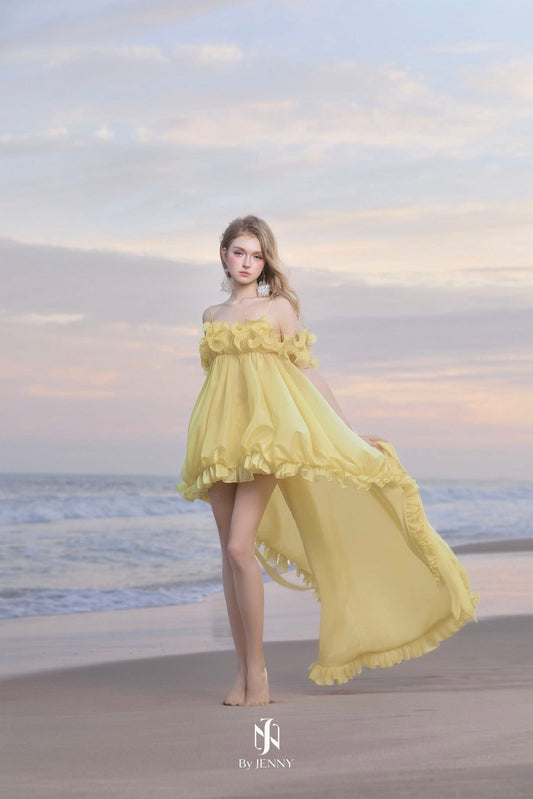 BY JENNY Yellow Vacation Elegant Solea Mini Dress