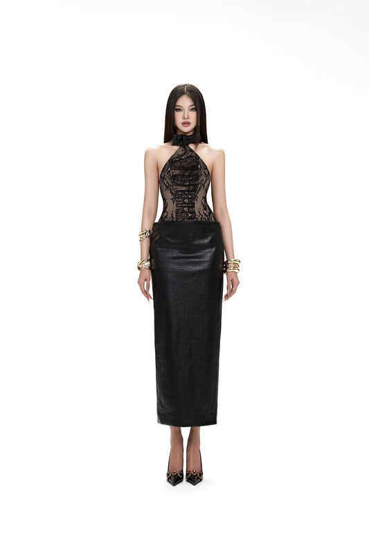 MAEL FEMME BLACK LIZAMI MIDI DRESS