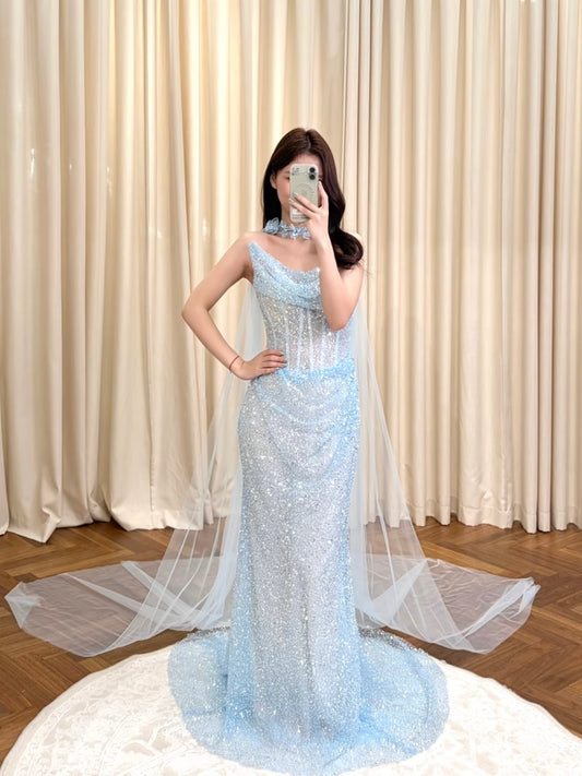 Blue Sequin Mermaid Maxi Dress