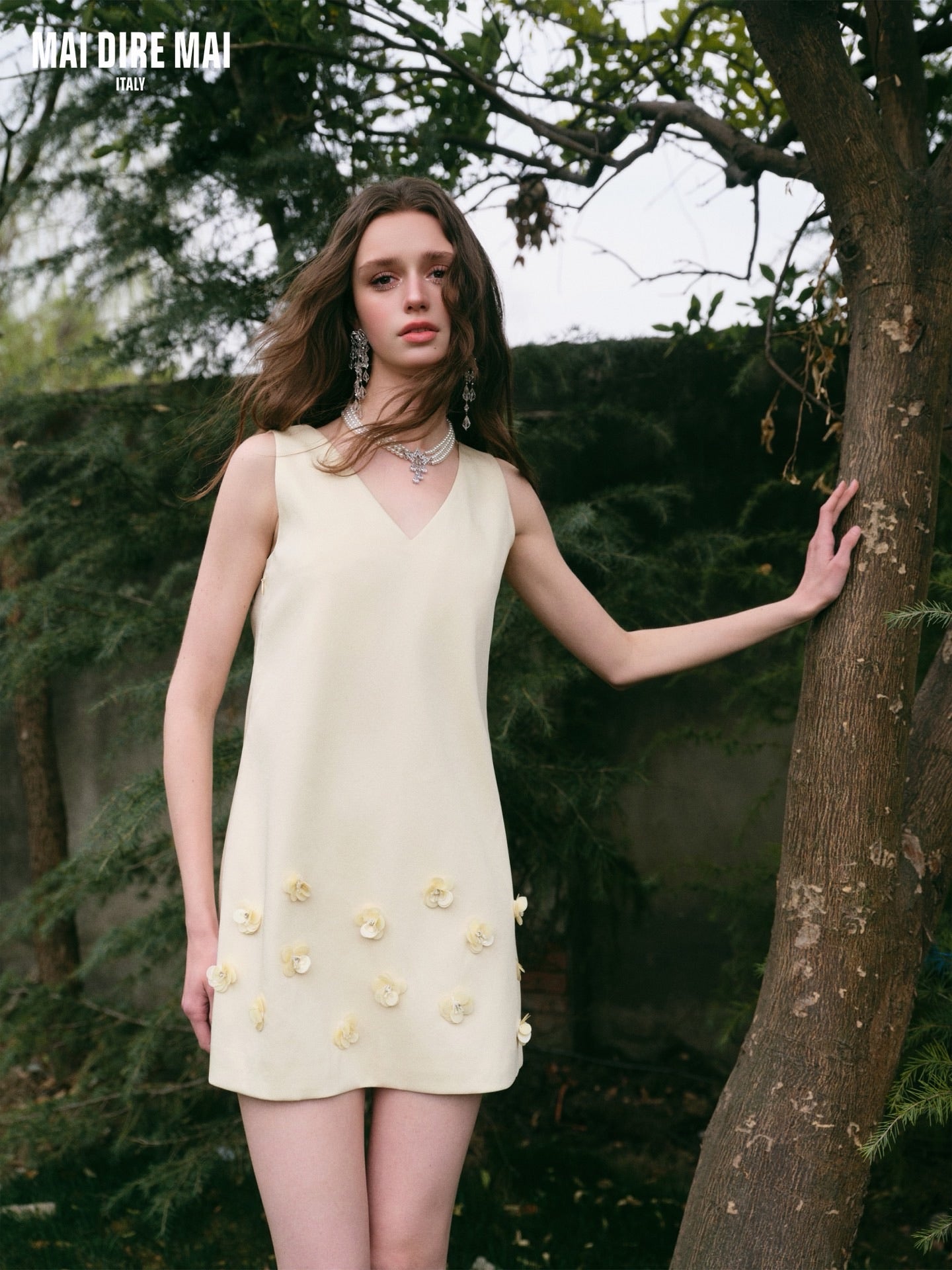 MAI DIRE MAI Sweet Elegant Yellow Floral Mini Dress