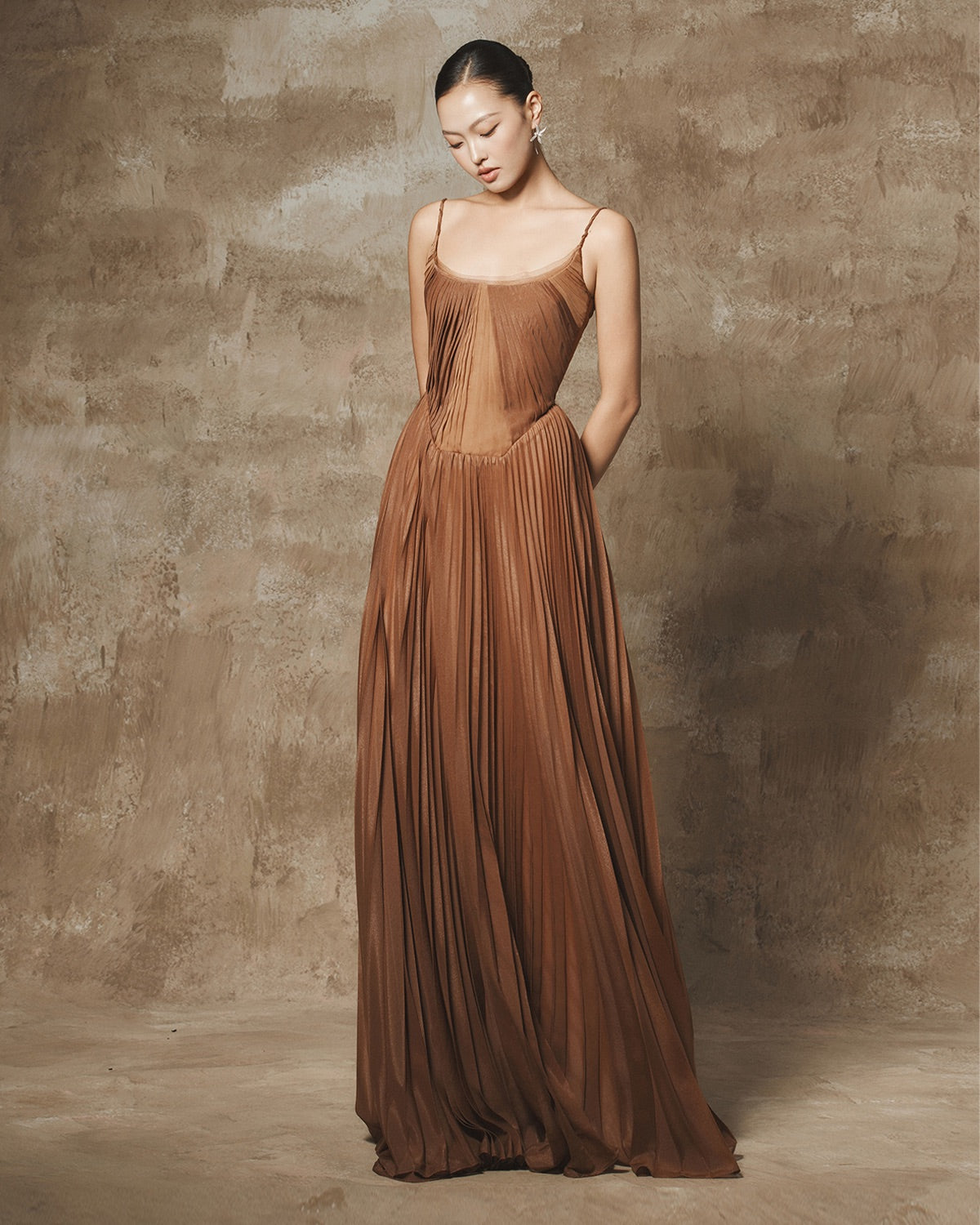 BYDI Fairycore Elegant Vacation Brown Soli Maxi Dress