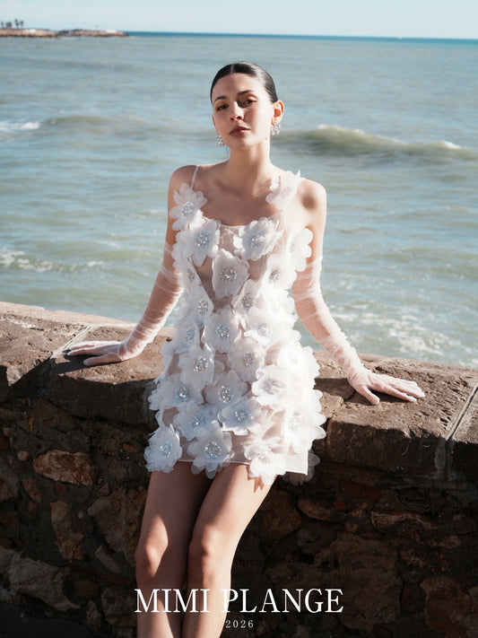 MIMI PLANGE Vacation Sweet White Floral Lace Mini Dress