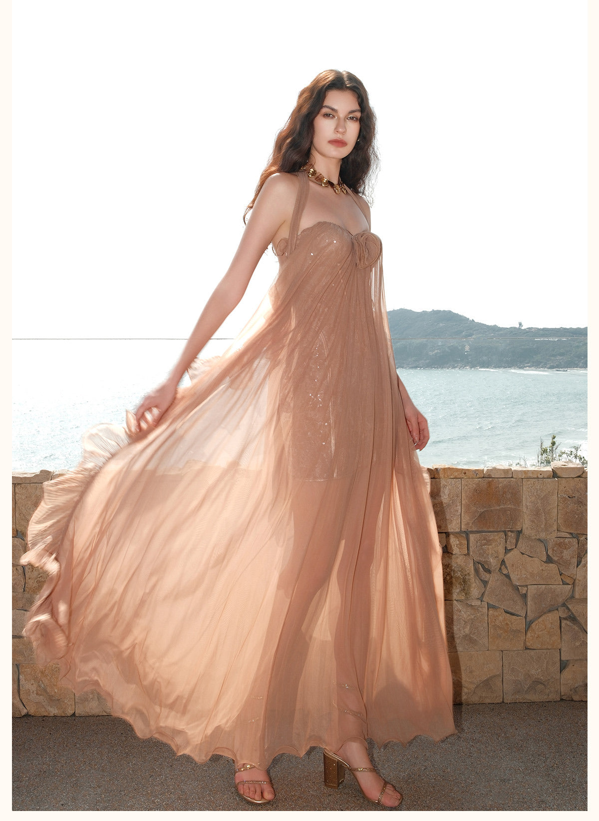 SHEERLUCK Brown Thessa Vacation Maxi Dress