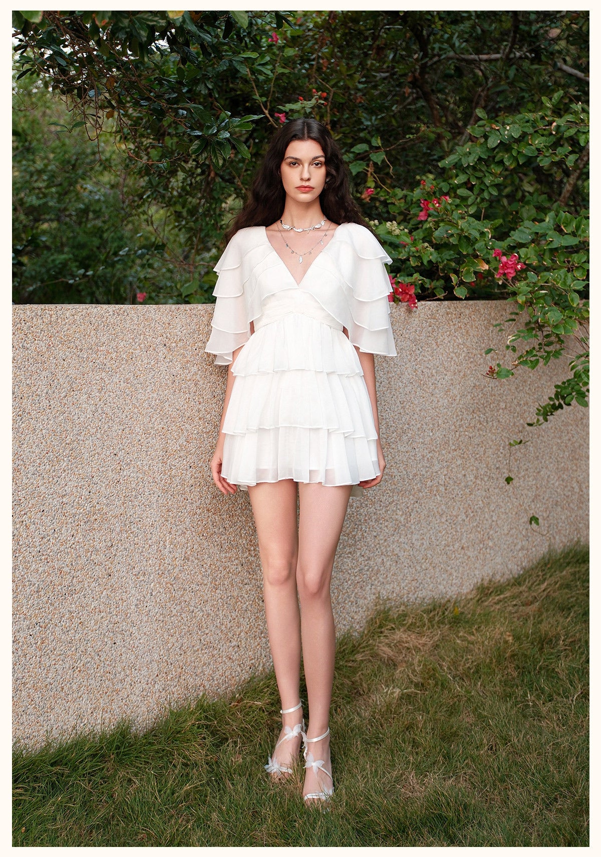 SHEERLUCK Pink Levette V-neck Vacation Mini Dress