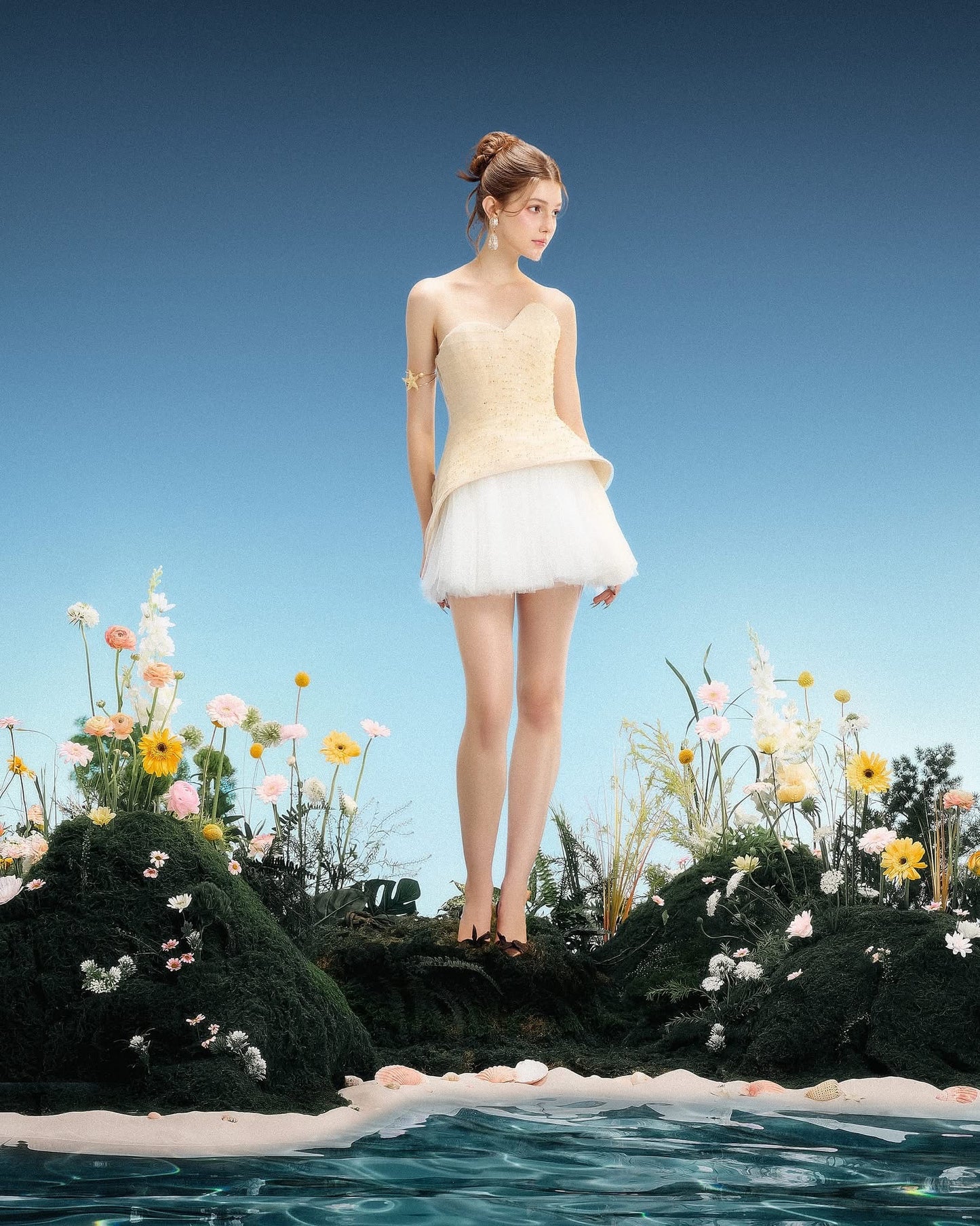 LINH PHUNG Elegant Fairycore Cream Roxana Mini Dress