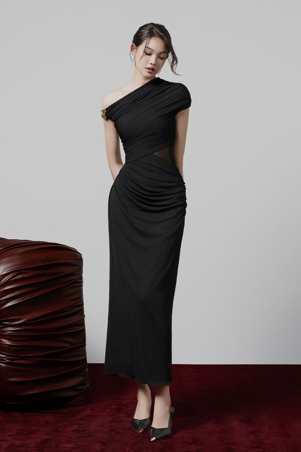 Black Juniper Cut-out Rib Knit Midi Dress