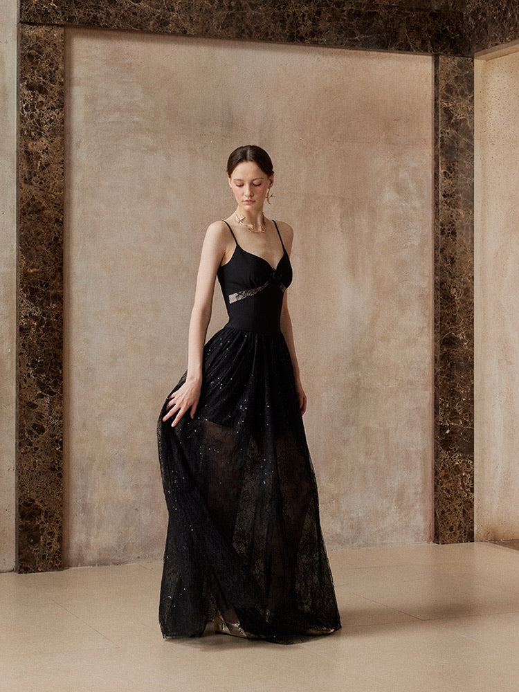 Fa sogno Black Rosy Maxi Dress