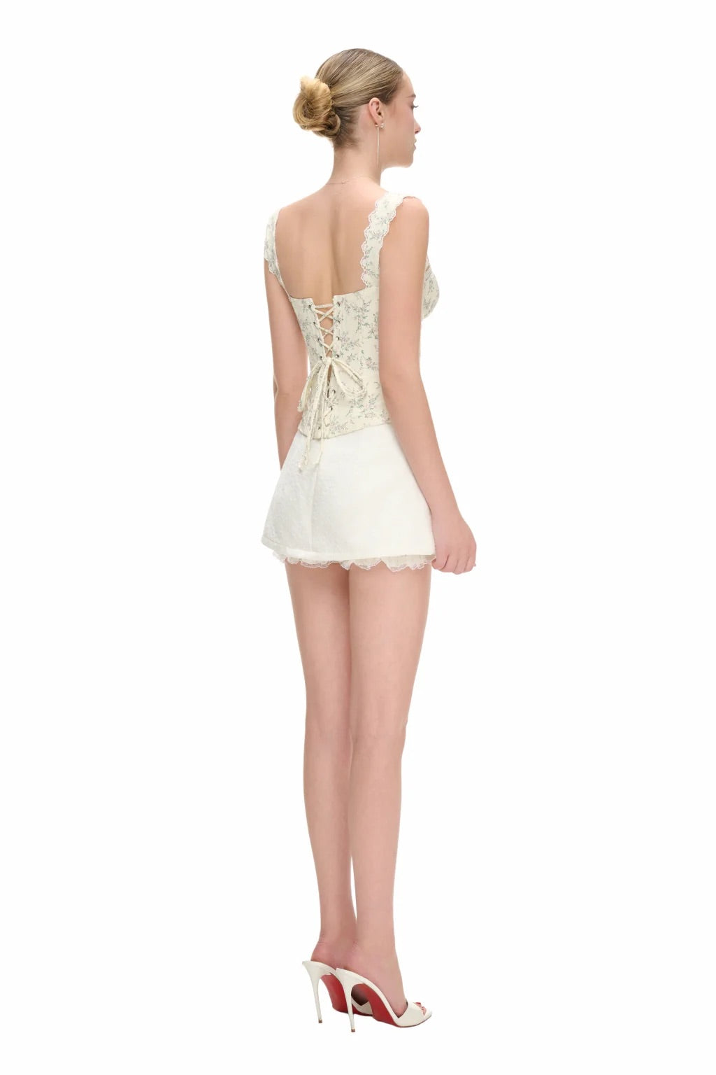 JUBIN White Floral Phoebe Top & Lace Skirt