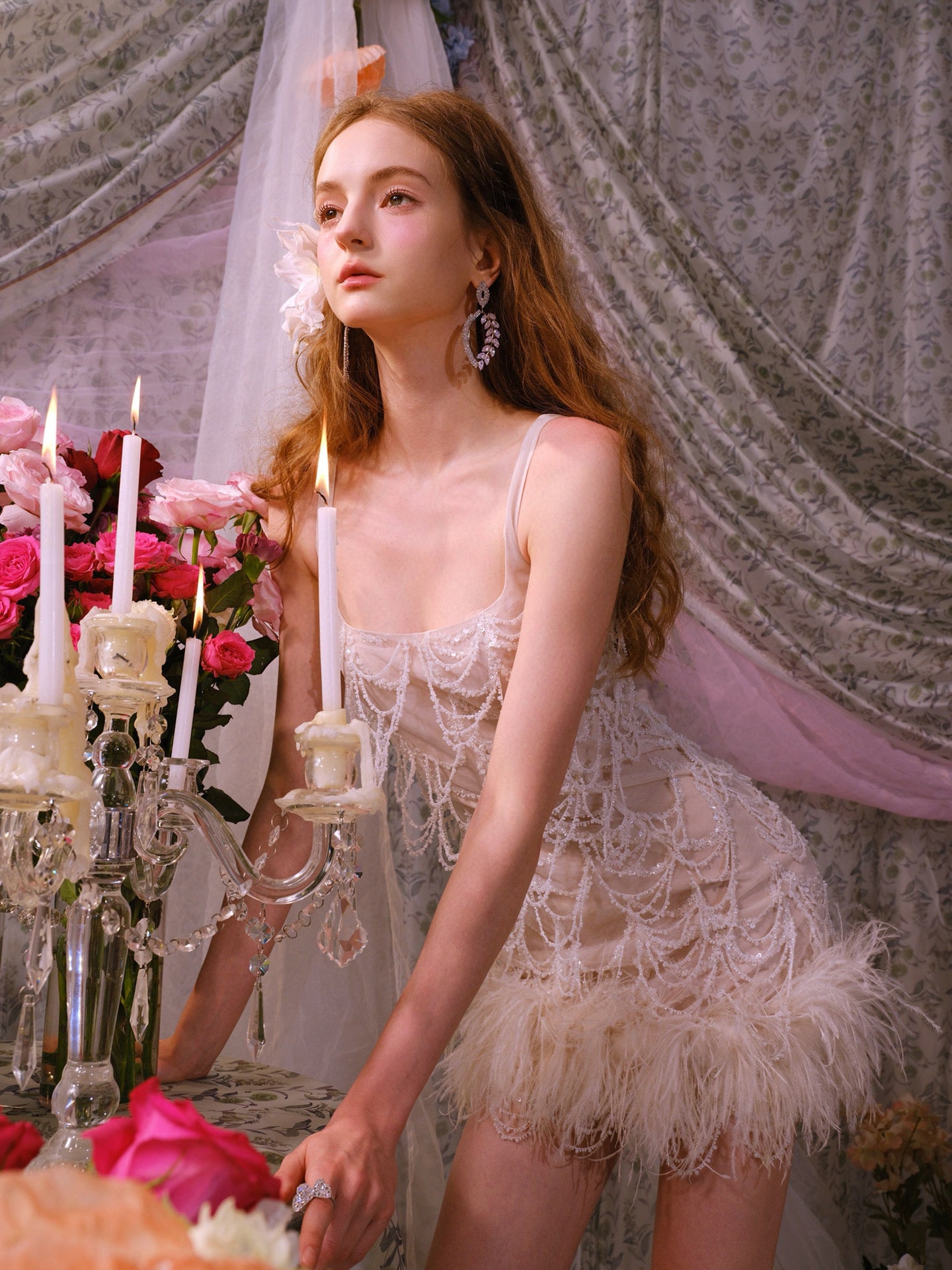 WARDROBE BY CHEN White Feather Party Mini Dress