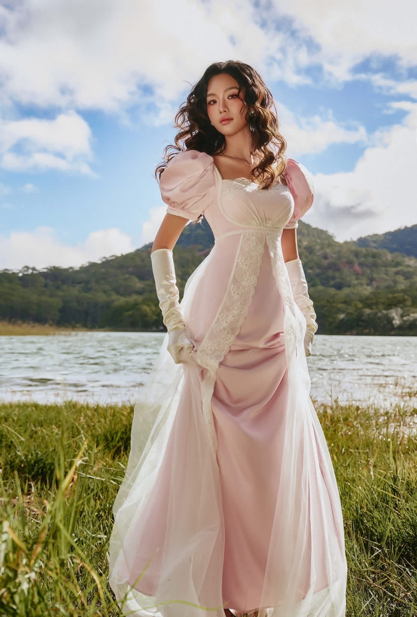 SISSY NATION Sweet Elegant Fairycore Pink Daphne Silk Maxi Dress