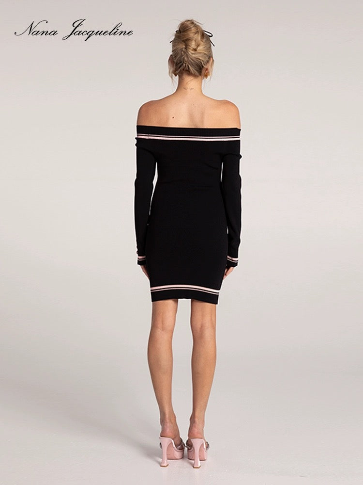 Nana Jacqueline black one-shoulder knitted mini dress