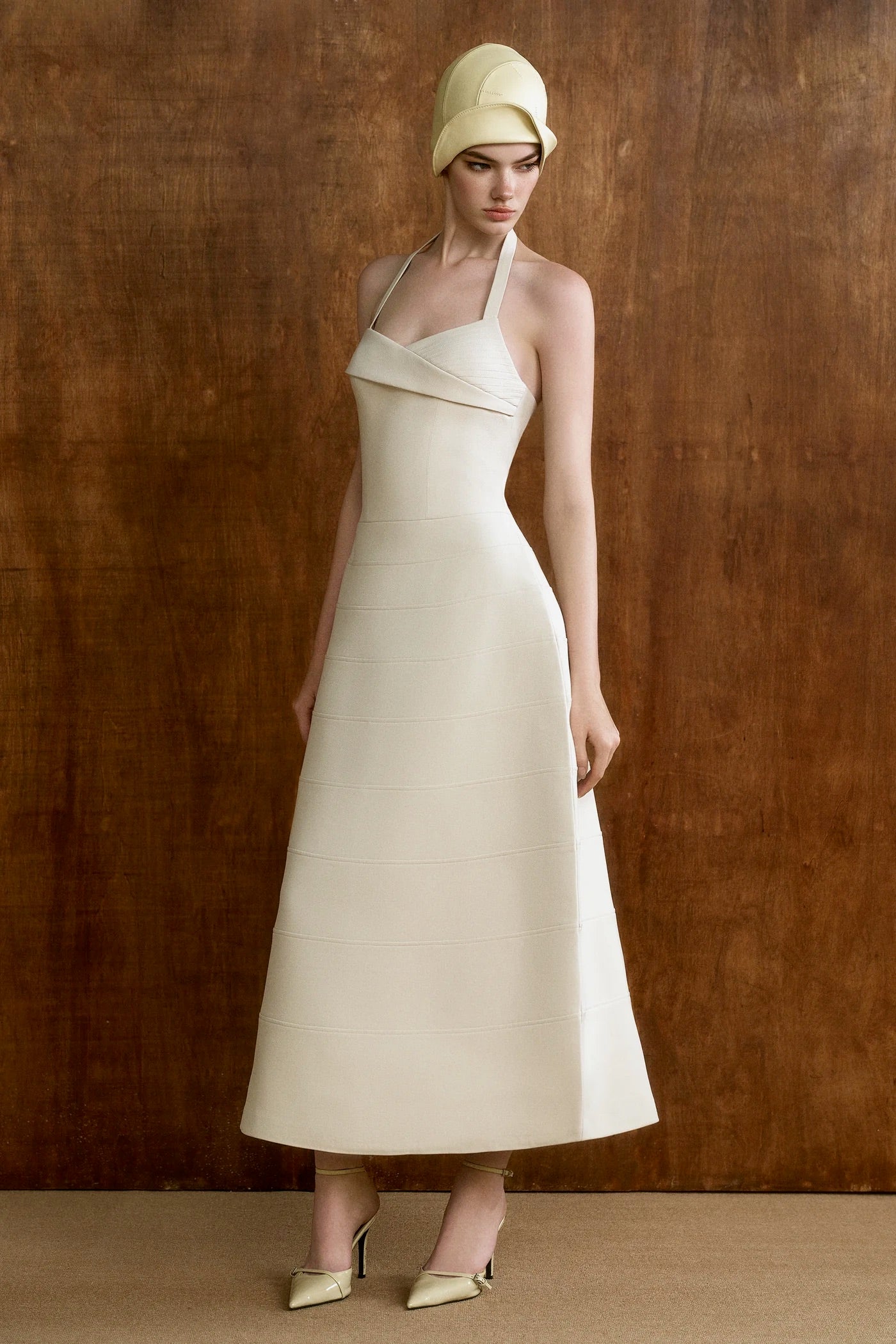 CICI Wite Elegant Vacation Ivoria With Cape Midi Dress