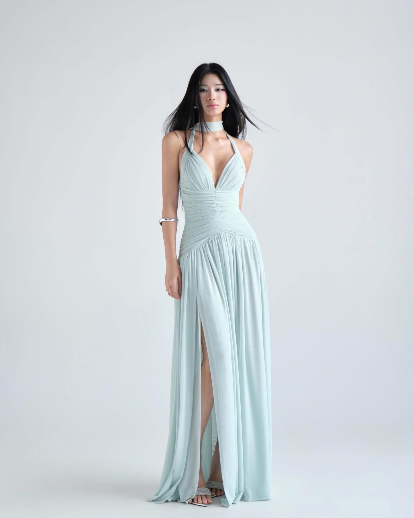 DELICIAE Blue Knit Posey Maxi Dress