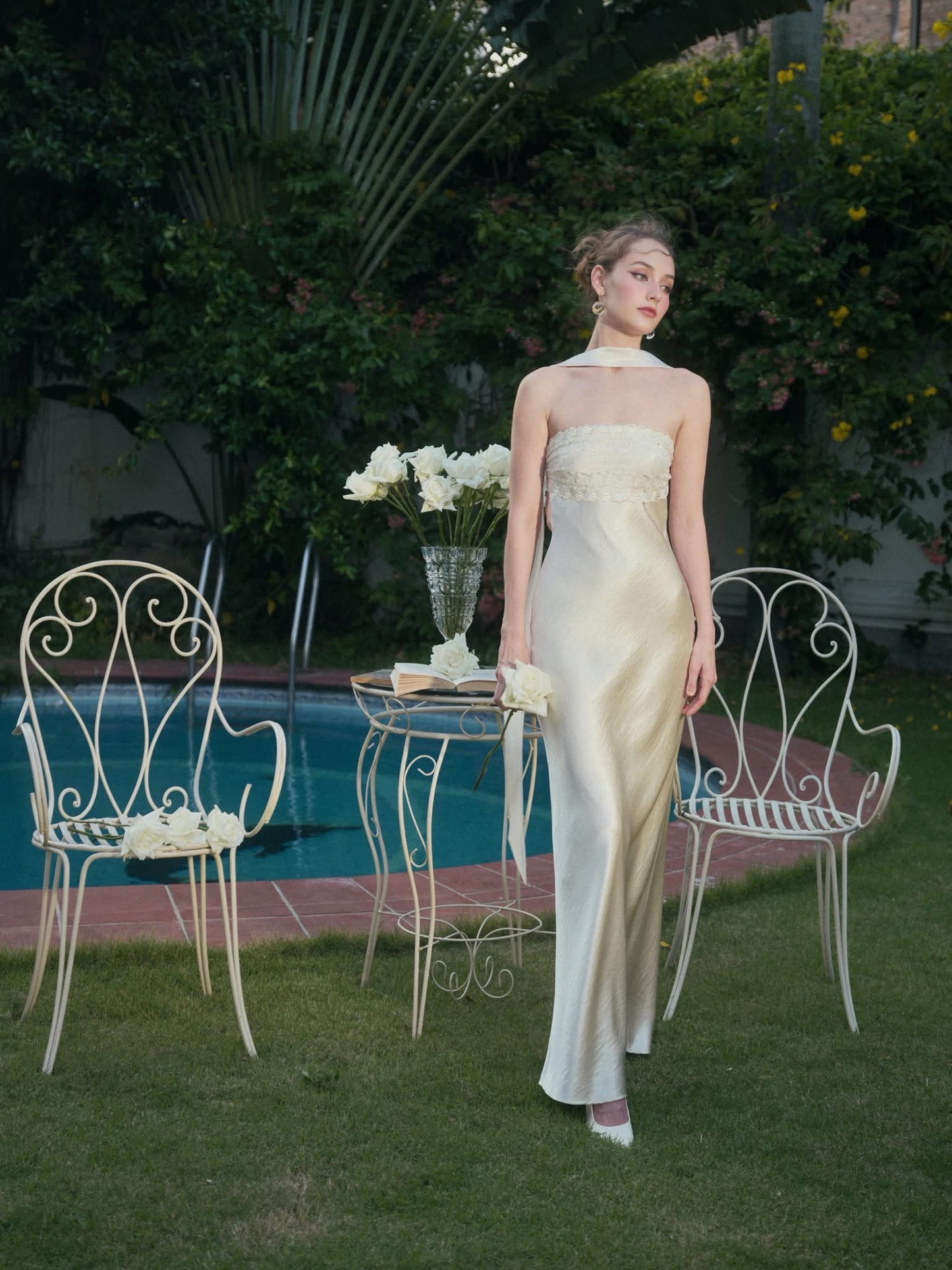 KISSERINE ATELIER Elegant Fairycore White Rosalia Maxi Dress