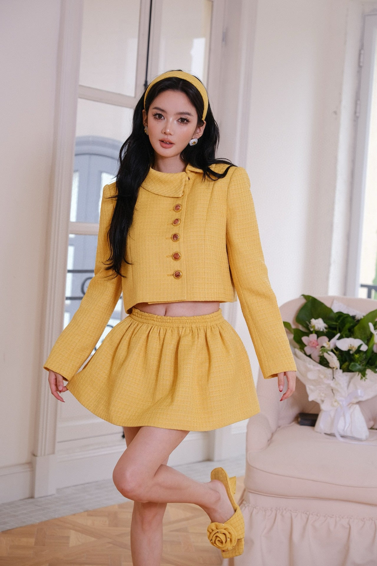 Maison Wester Yellow Tweed Jacket Mini Dress