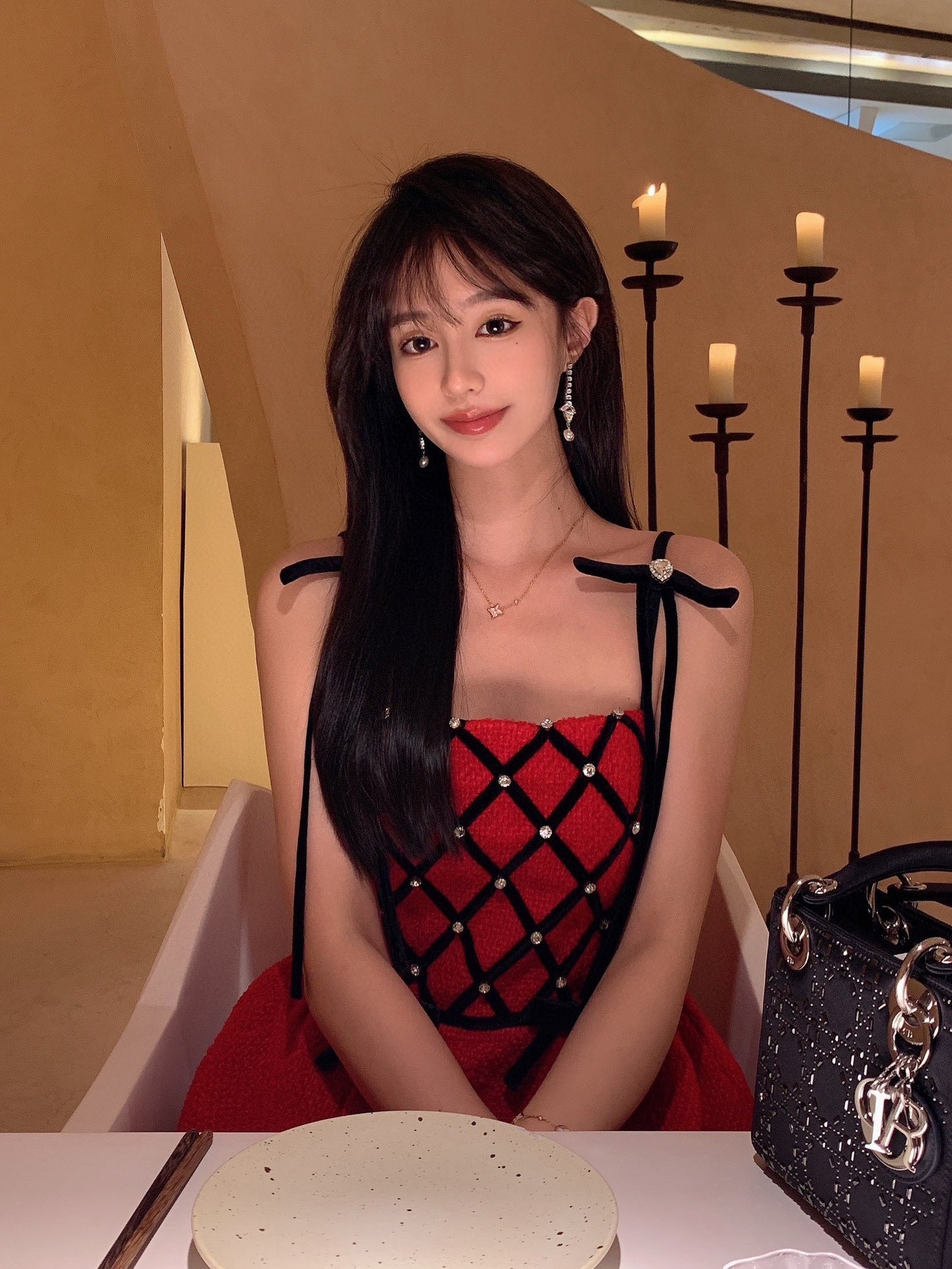 MASION WESTER Red Bow Mini Dress