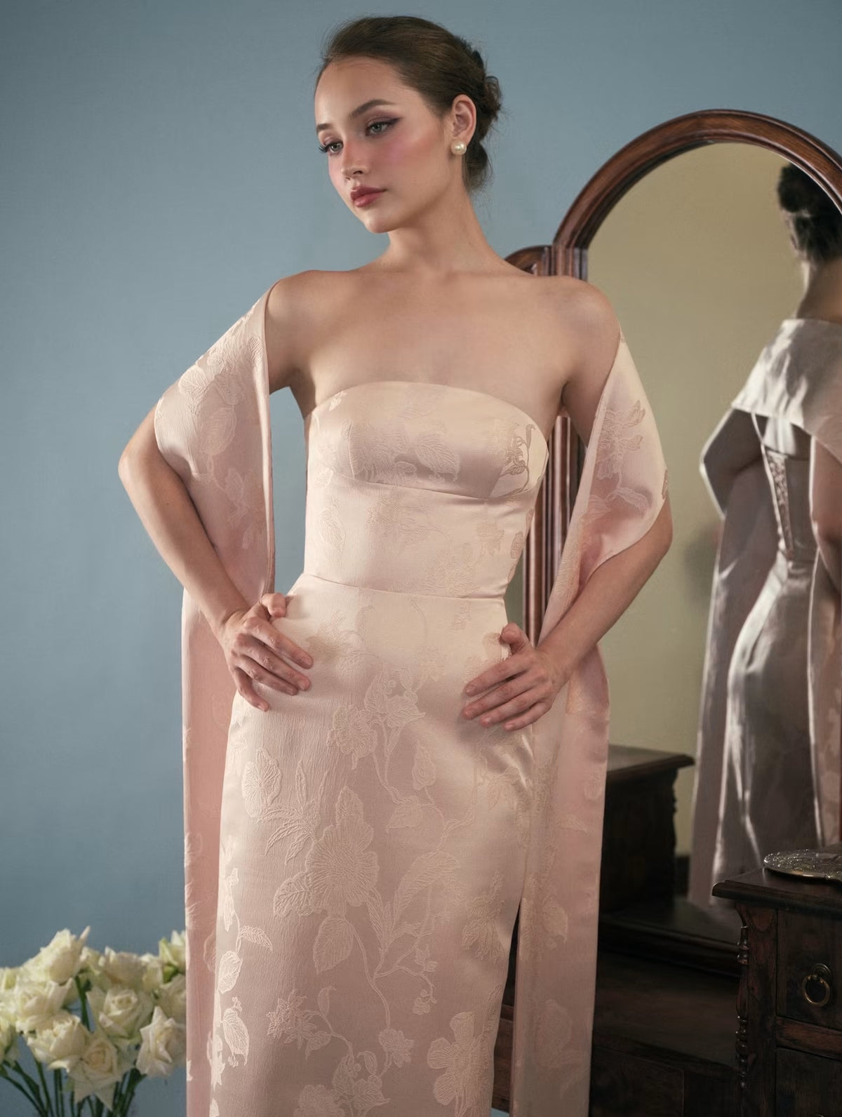 Pink Satin Floral Jadore Maxi Dress