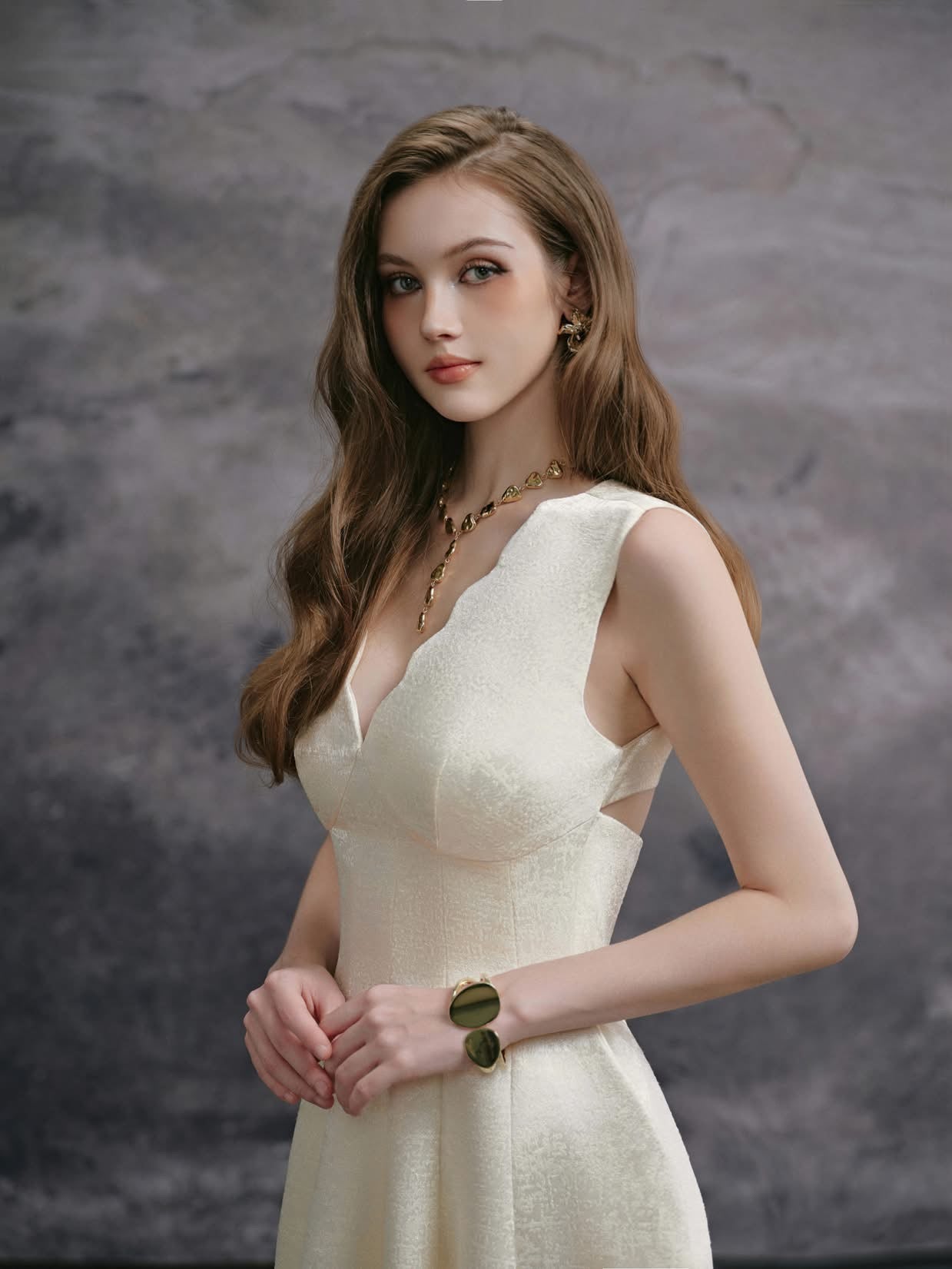 DELICATE Cream Maxi Dress