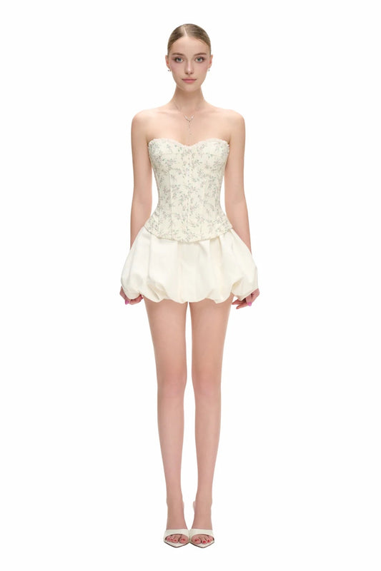 JUBIN Floral Lilac Top & WhiteSonnet Balloon Skirt