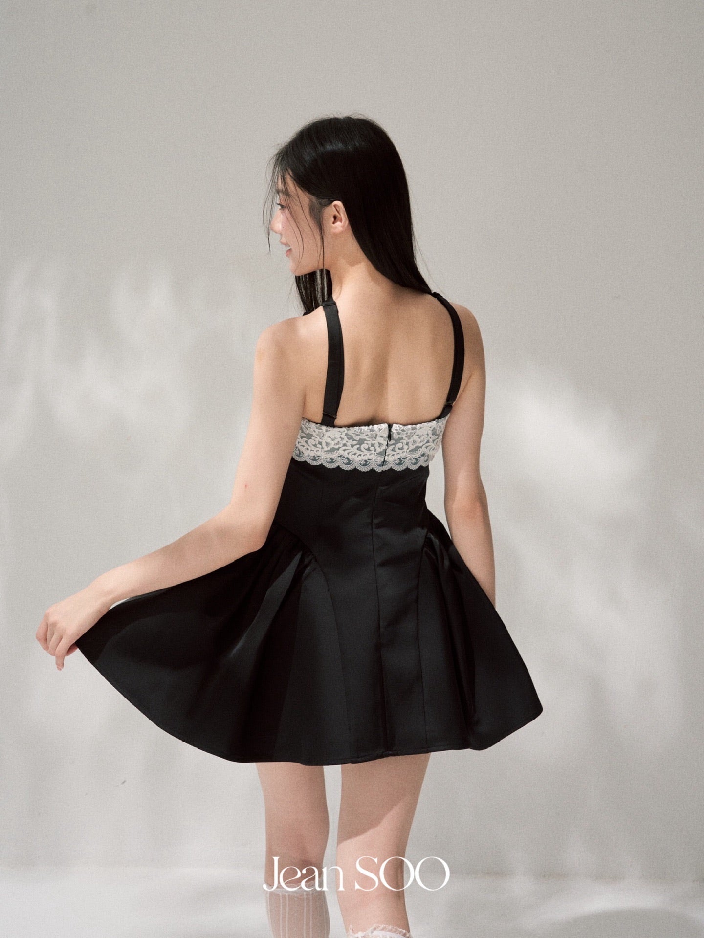 JEAN SOO Sweet Vacation Black Lace Bow Mini Dress
