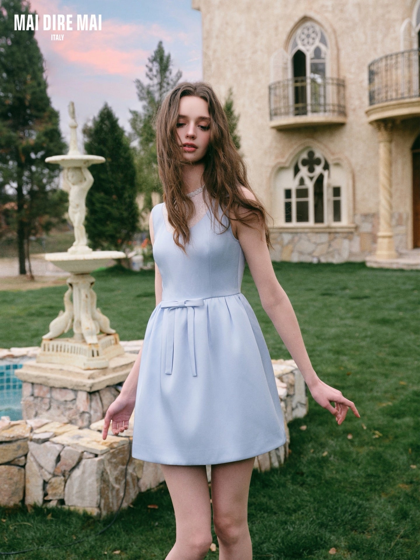 MAI DIRE MAI Sweet Elegant Blue Tweed Mini Dress