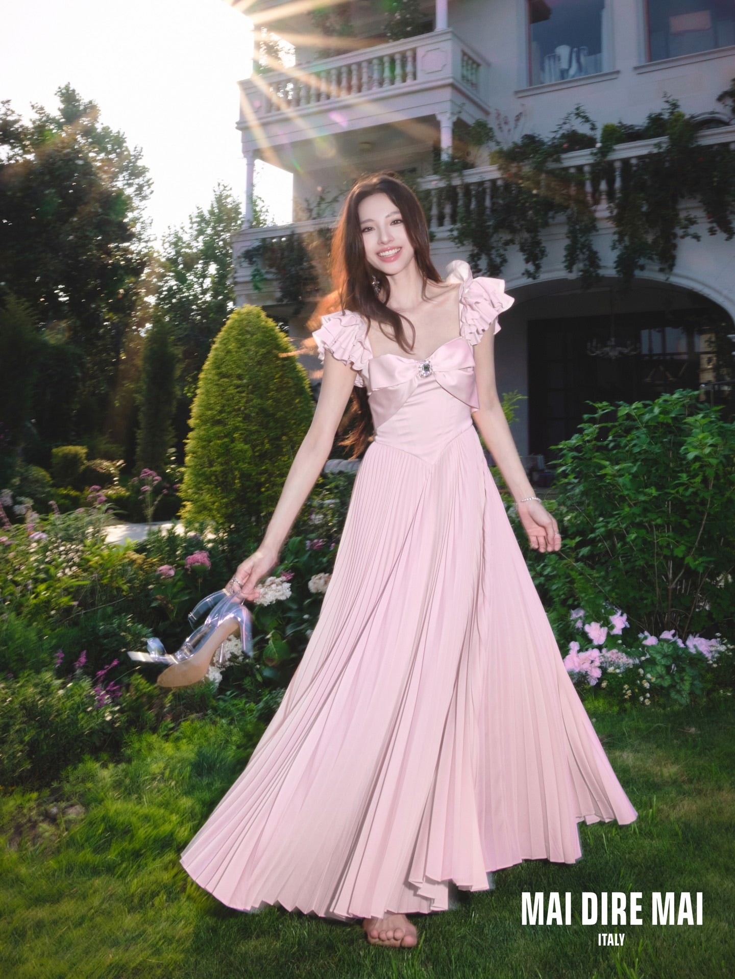 MAI DIRE MAI Pink Bow Maxi Dress