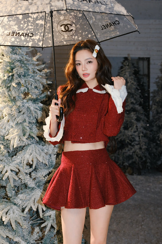 MASION WESTER Red Tweed Jacket & Skirt