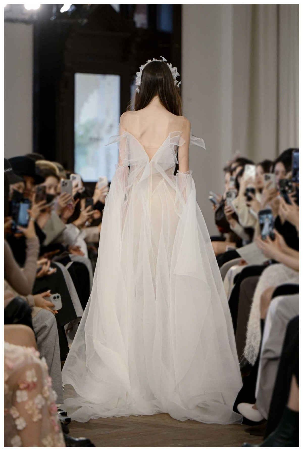 White Off Shoulder Tulle Flowy Maxi Dress