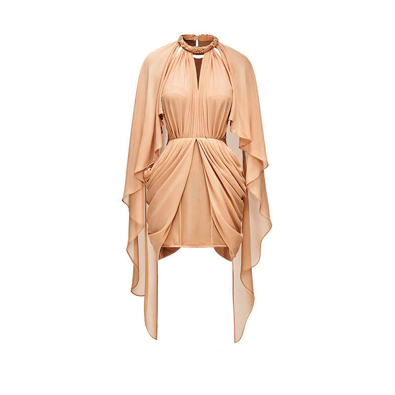 SHEERLUCK Formal Brown Mini Dress