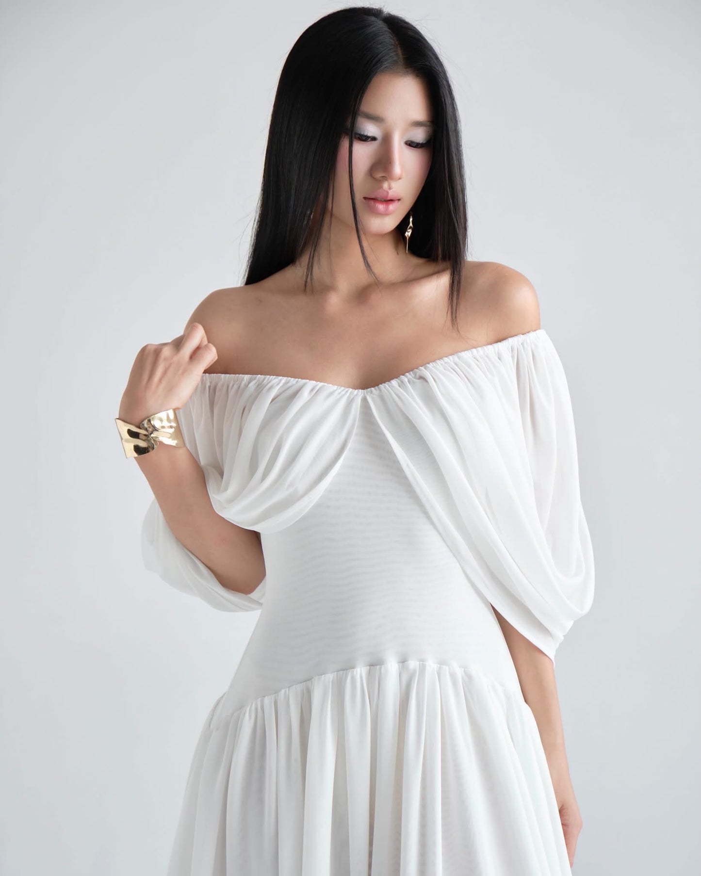 DELICIAE White Knit Orchid Maxi Dress
