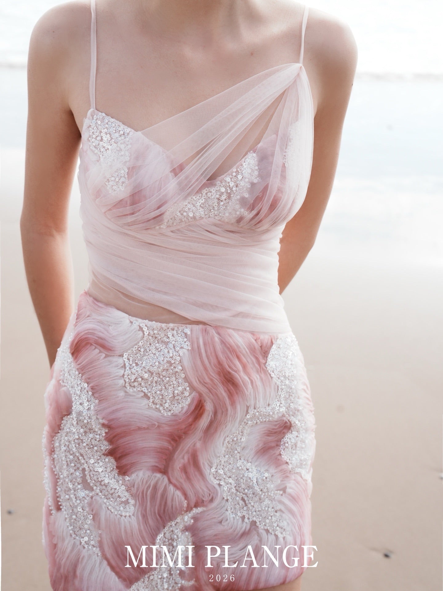 MIMI PLANGE Vacation Sweet Pink Beaded Yarn Mini Dress