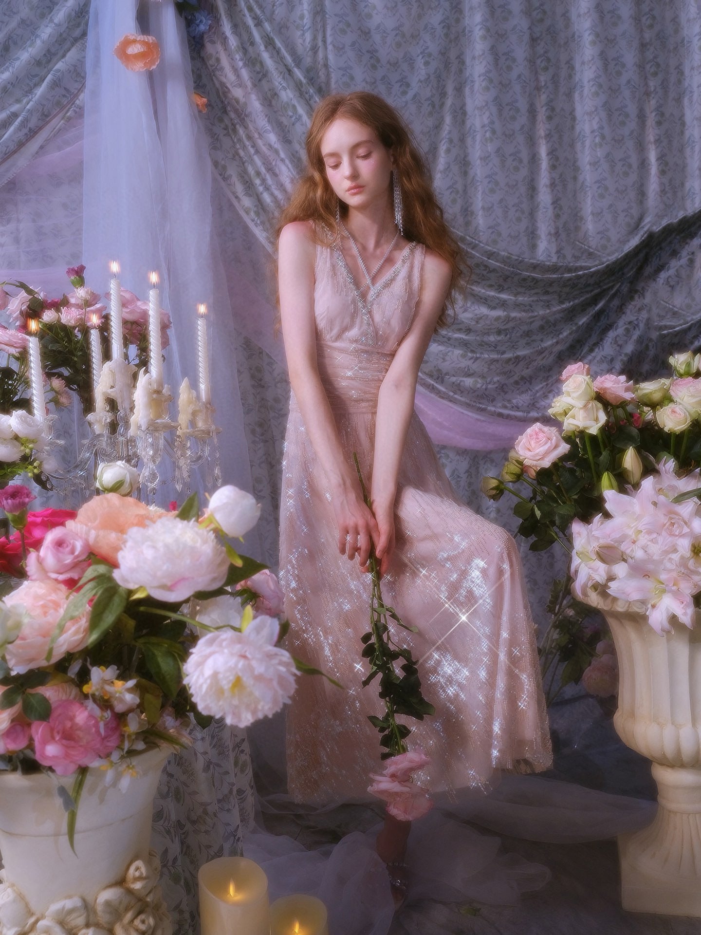 WARDROBE BY CHEN Pink wedding midi dress