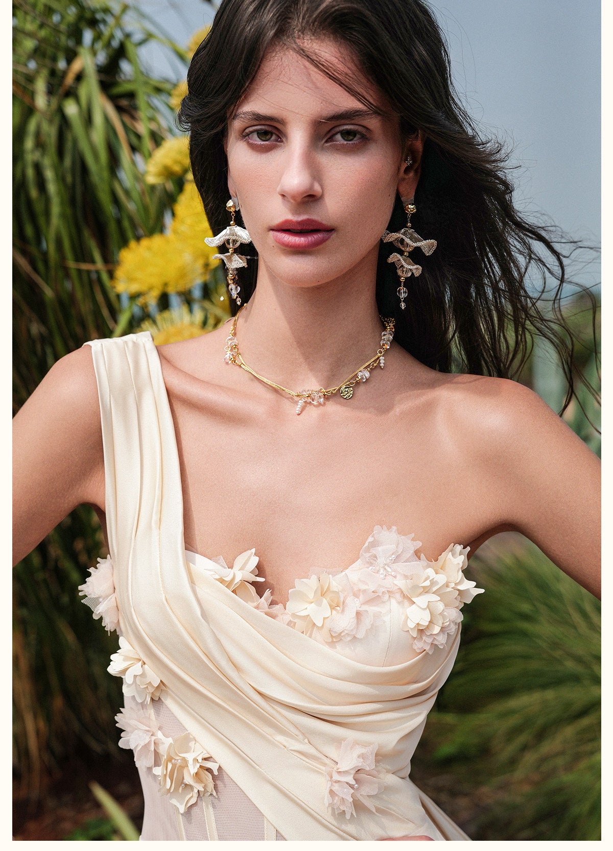 SHEERLUCK Sexy Vacation Brown Sculpt Flower Fish-tail Maxi Dress