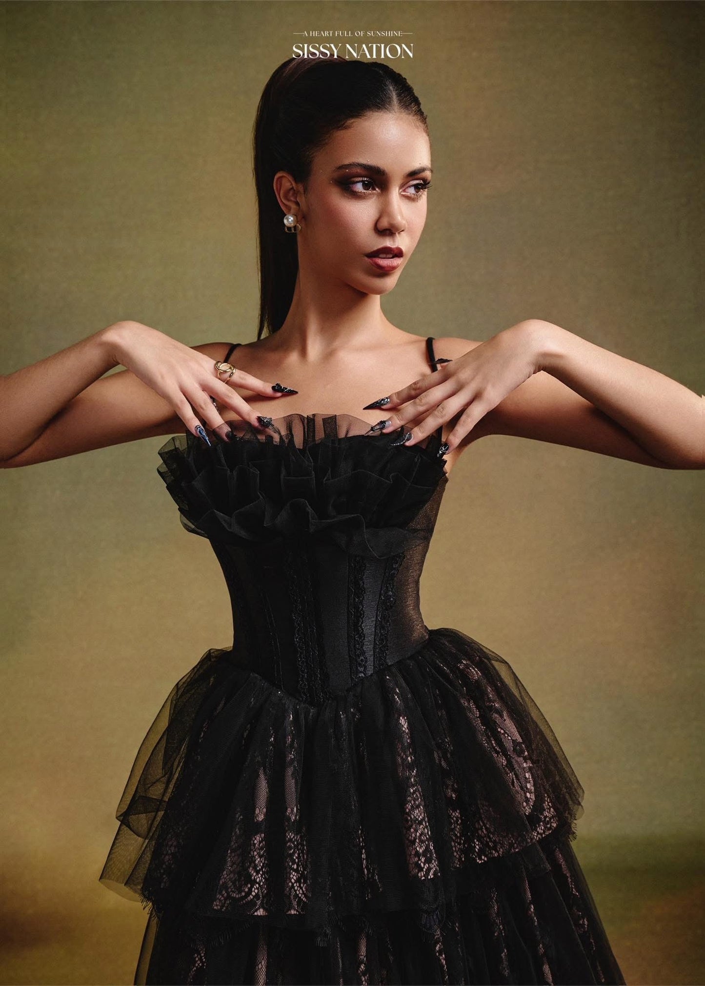 SISSY.NATION Black Elegant Corset Midi Dress