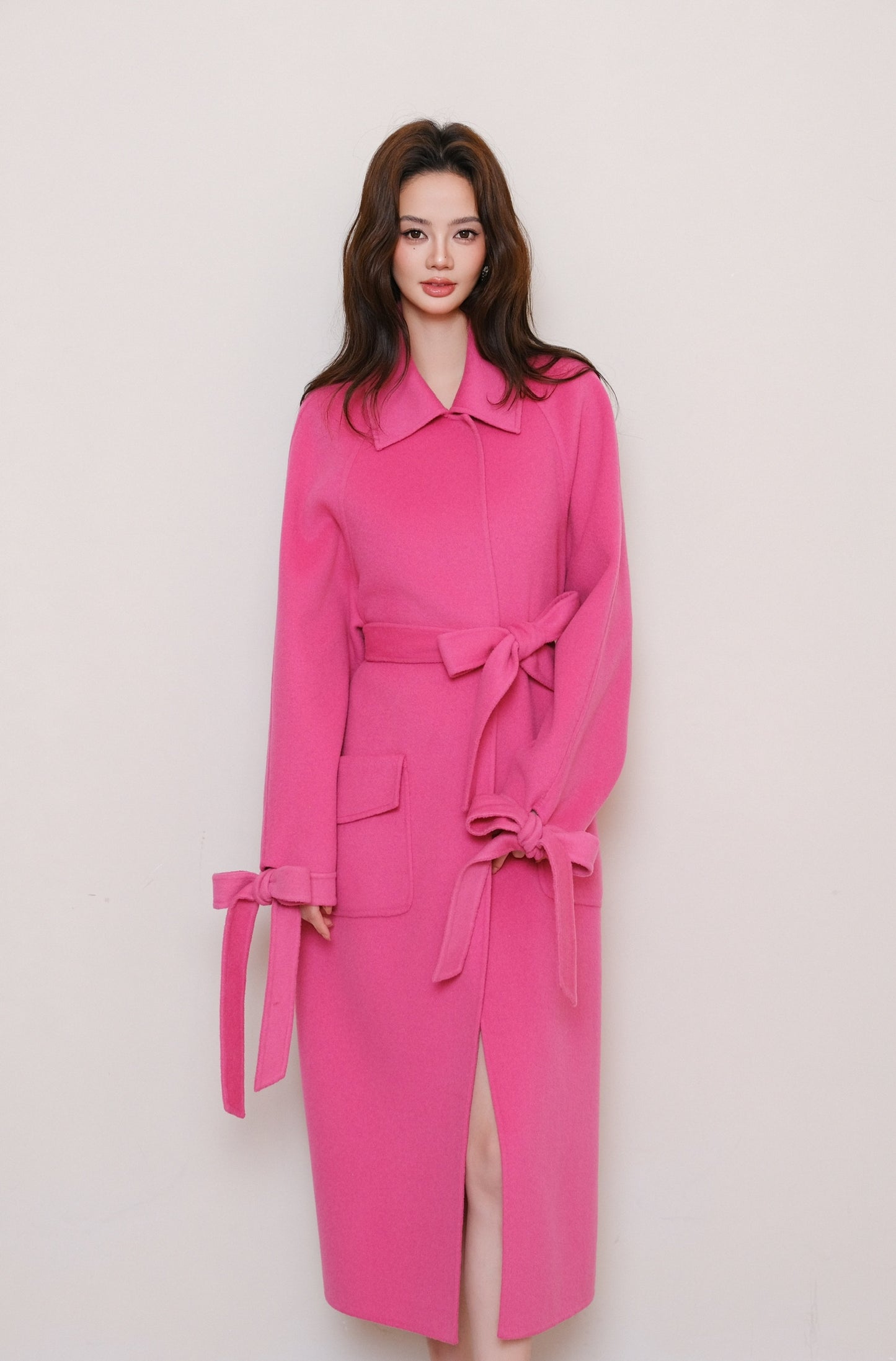Maison Wester Bright Pink Collar Button-Up Tweed Coat