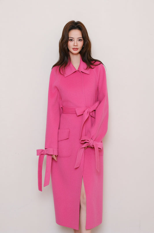 Maison Wester Bright Pink Collar Button-Up Tweed Coat