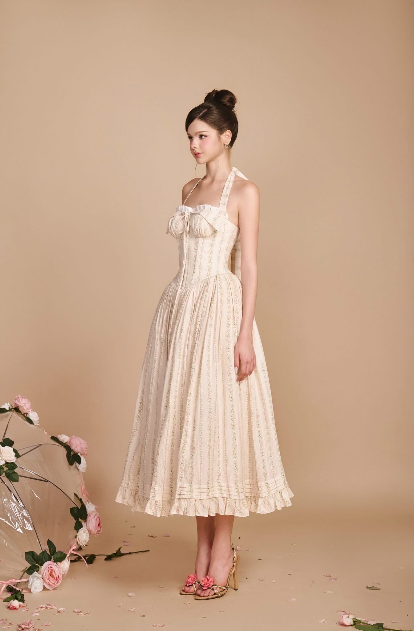 SISSY NATION Sweet Elegant Fairycore White Secret Garden Corset Midi Dress