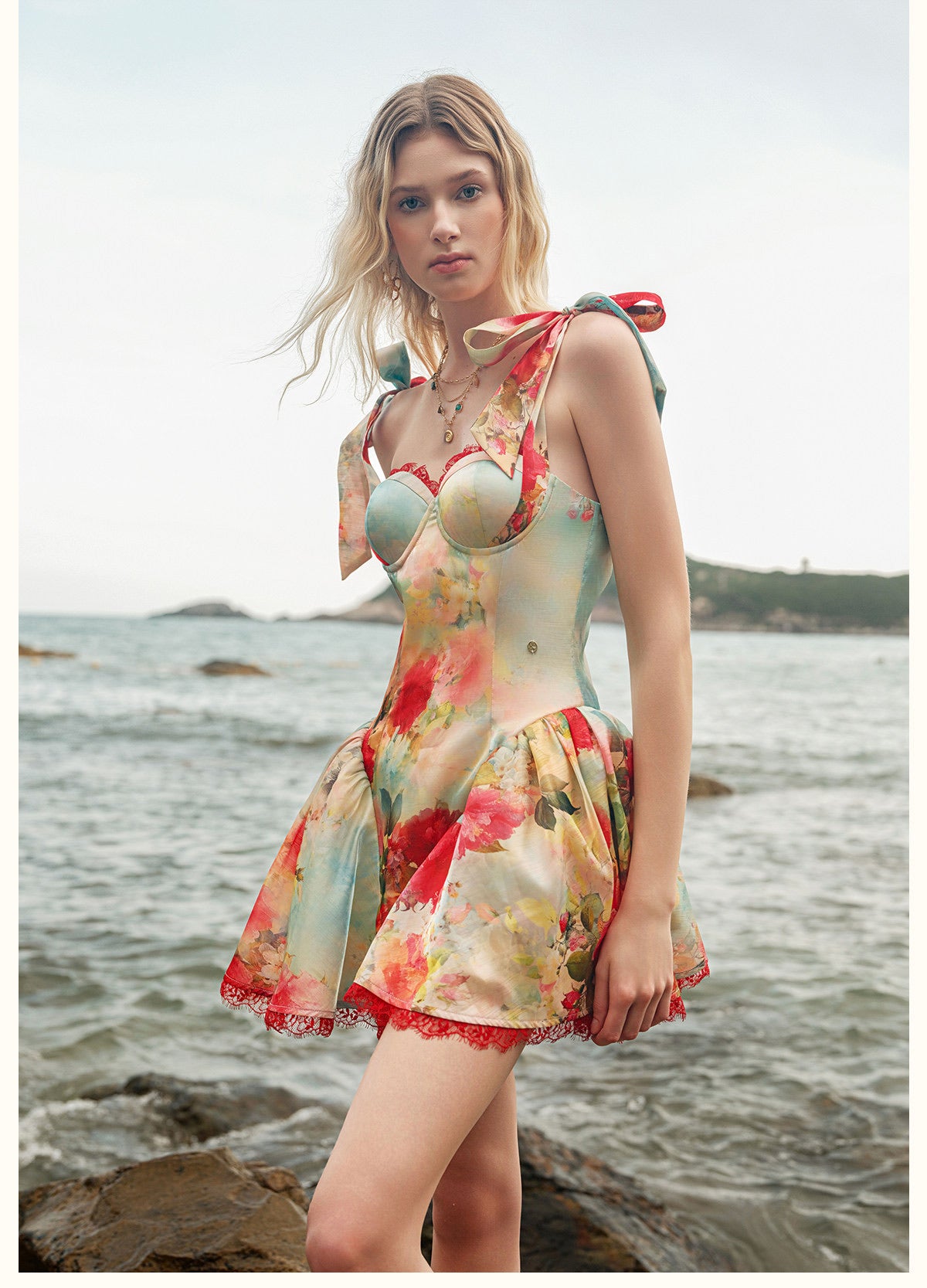 Sheerluck Elegant Vacation Blue Fiorina Mini Dress