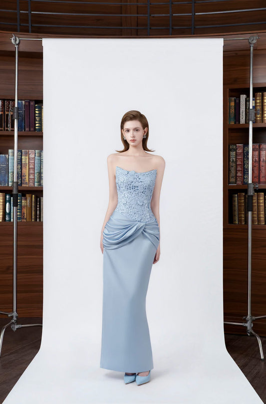 DETHEIA Elegant Vintage Blue Anneliese Pencil Maxi Dress