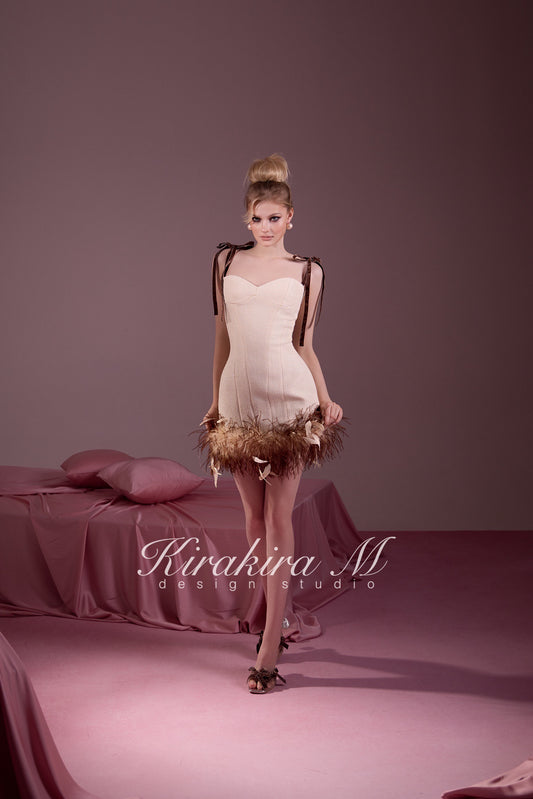 KIRAKIRA M Cream Tweed Mini Dress