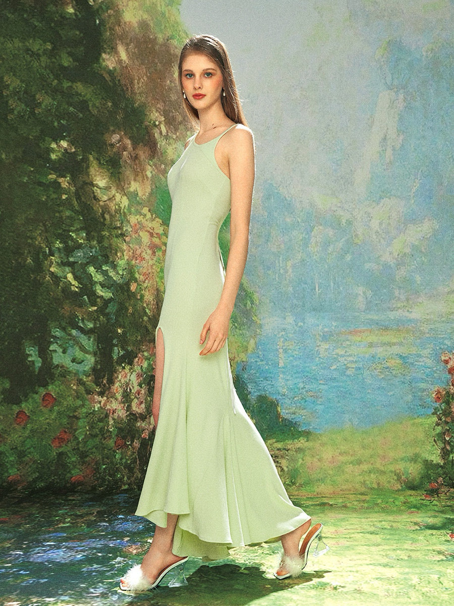 KINGWEN green knit halter maxi dress