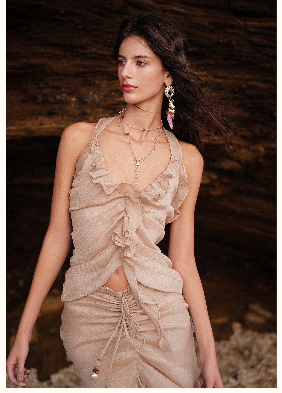 SHEERLUCK Vacation Fairycore Nude Florin Top & Skirt